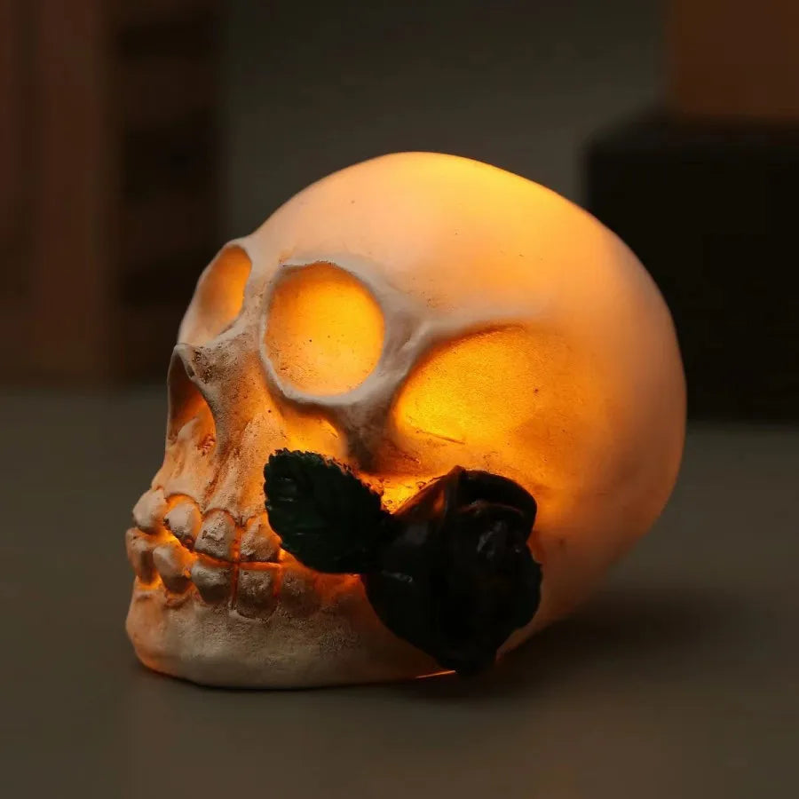 Halloween Skull Decoration Flower Rose Glowing LED Skull Shape Decoration Desktop For Terror Skull Party Home Outdoor Decor