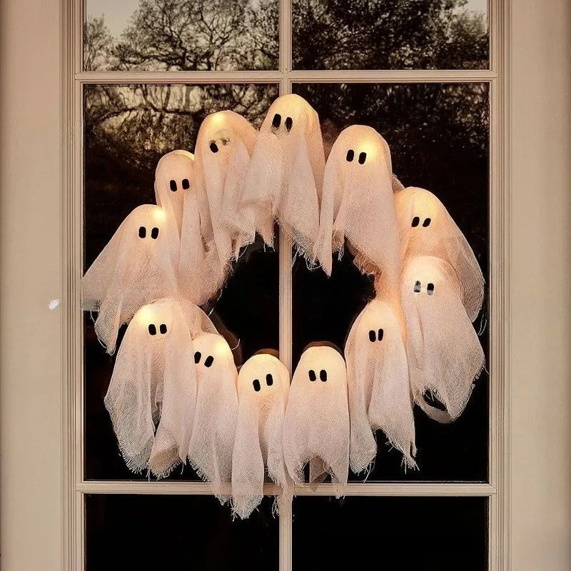 Modern Lit Ghosts Wreath Aesthetic Halloween Home Decor Luxury Wall Decoration Cute Halloween Wall Decors Interior Decorations