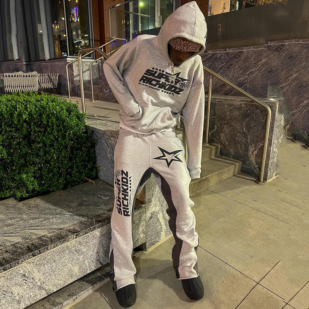 Y2K Heatwave: Oversized Flared Hoodie Set – LV Street Echo Edition - Premium hoodie set from dsers - Just $46.99! Shop now at Lizard Vigilante