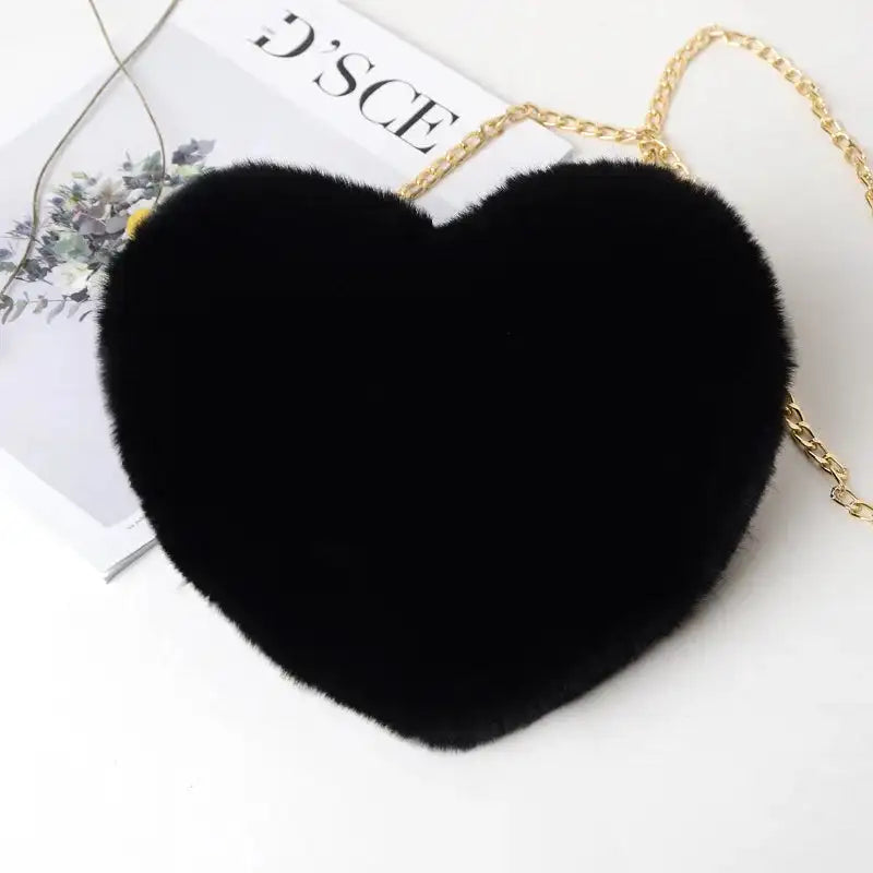 Fashion Women Heart Shaped Shoulder Bag Cute Luxury Faux Fur Crossbody Bags Wallet Purse Plush Chain Handbags Lady Messenger Bag