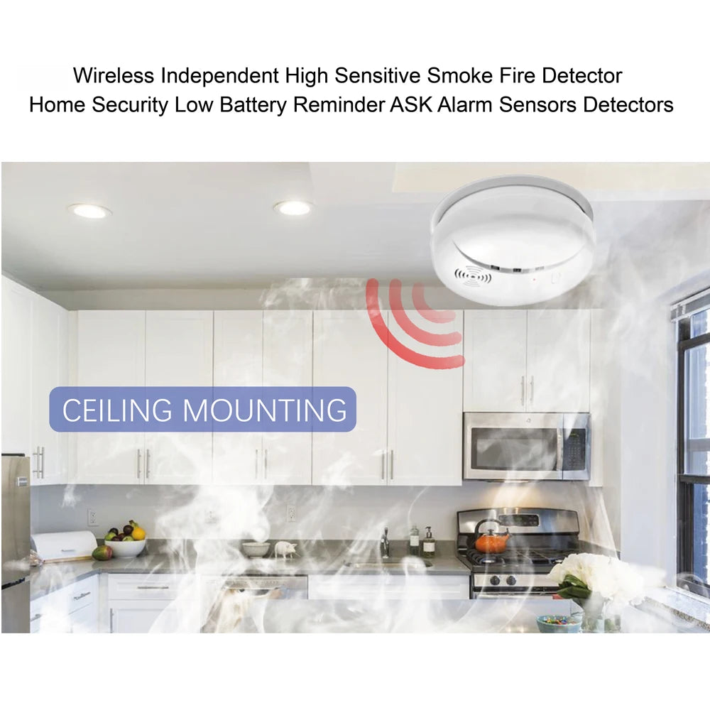 433mhz Smoke Detector Fire Alarm – Independent Smoke Sensor With 80db Alert For Home And Office Security