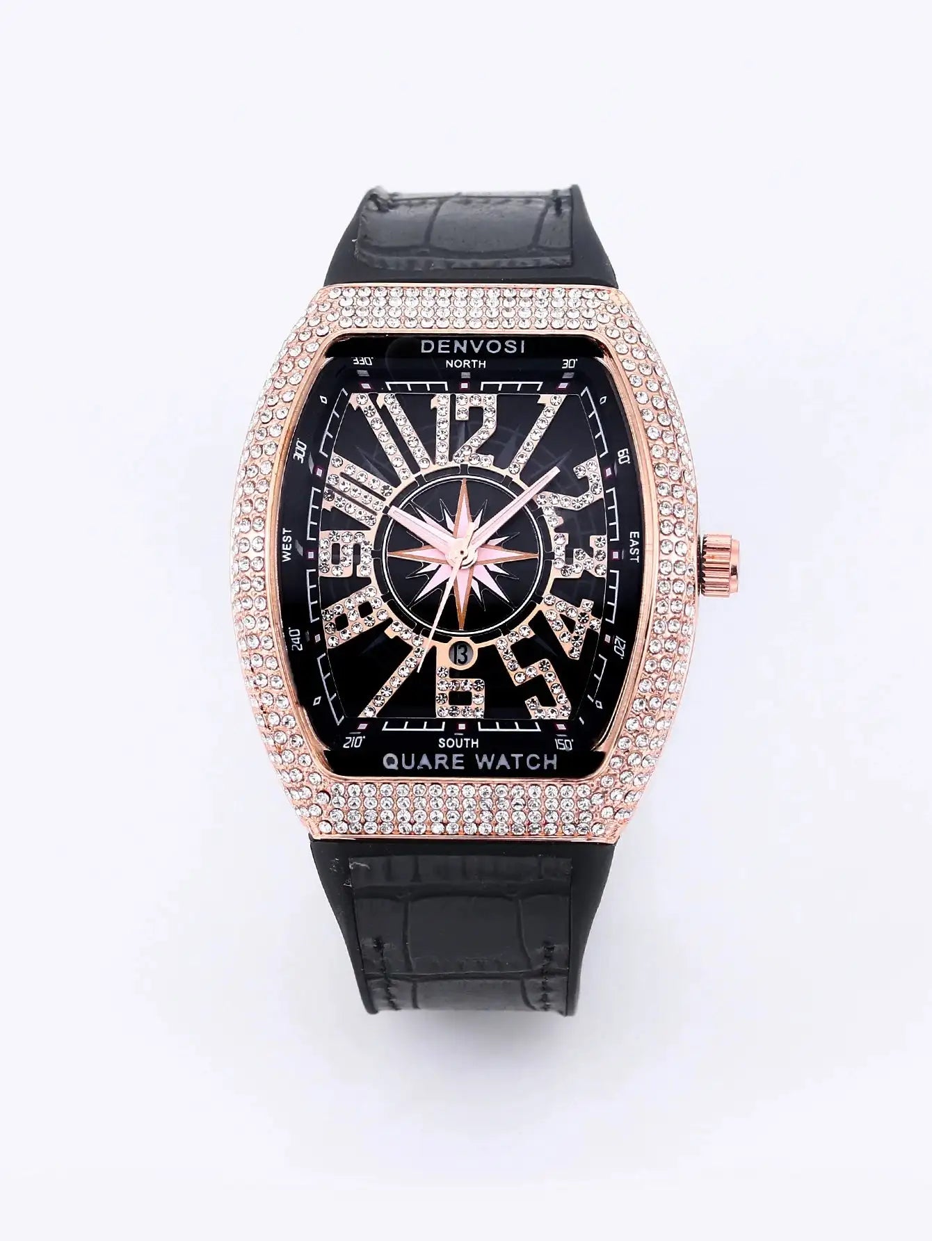 Luxury Diamond wristwatch for women Fasion and elegant quartz watch with silicone watchstrap Waterproof luminous Tonneau watch