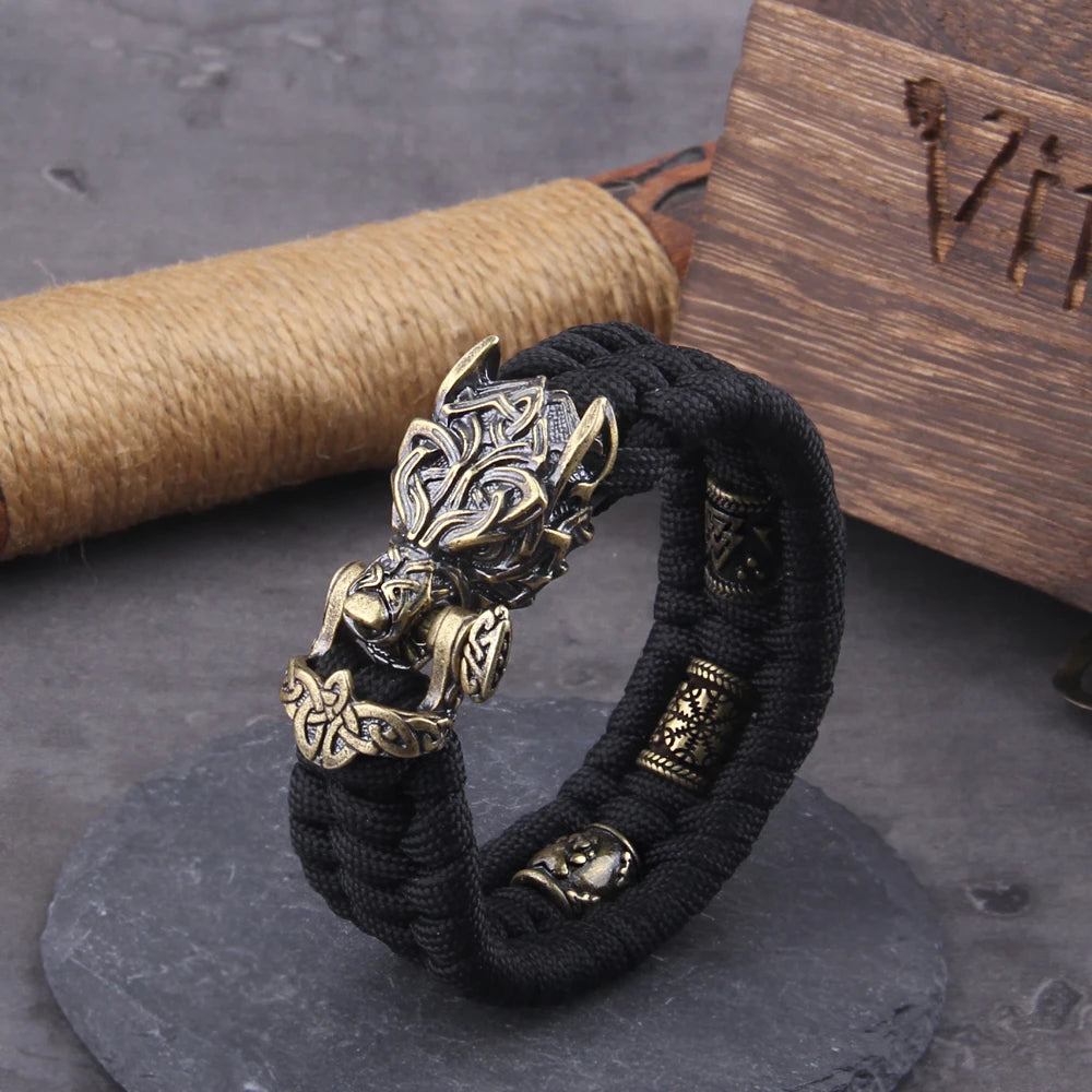 Never Fade Rock Viking Wolf Bracelet Men's handmade cord Wolf Bead Punk Bracelets Biker Jewelry - Premium from Lizard Vigilante - Just $16.99! Shop now at Lizard Vigilante