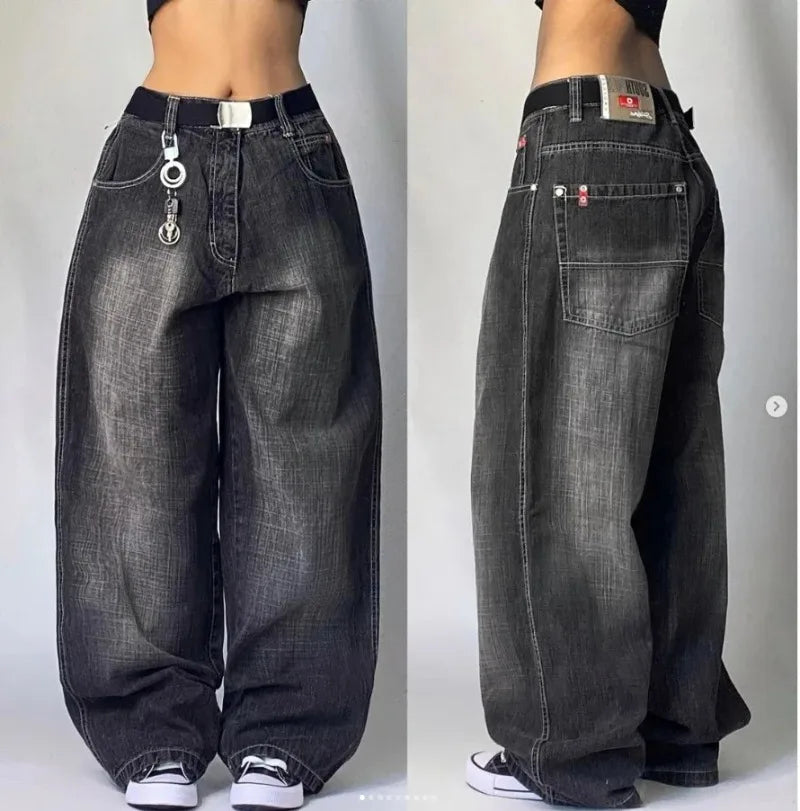 Rebel Wash Y2K Grey Baggy Punk Jeans – Distressed High-Waist Wide-Leg Streetwear for Women - Premium jeans from dsers - Just $98.99! Shop now at Lizard Vigilante