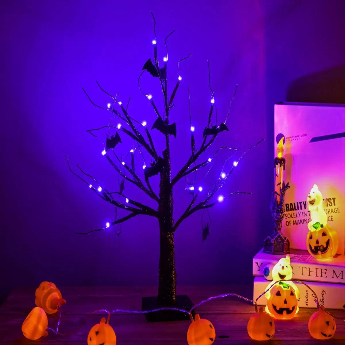 45CM Halloween LED Decoration Tree with DIY Black Branches And Pumpkin Light Tabletop Home Decor for Indoor Festive Atmosphere