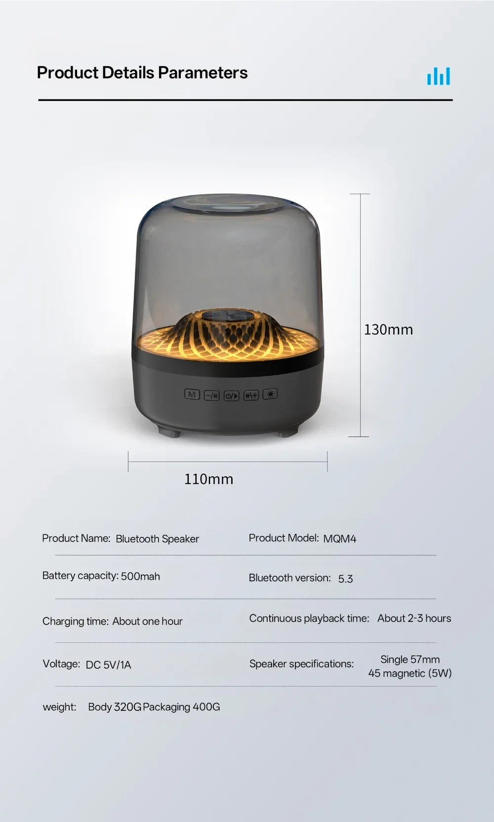 Portable Bluetooth 5.3 Breathing Lamp Speakers 3D Hi-Fi Audio Subwoofer Outdoor Loudspeaker Music Surround Bass Box Speaker