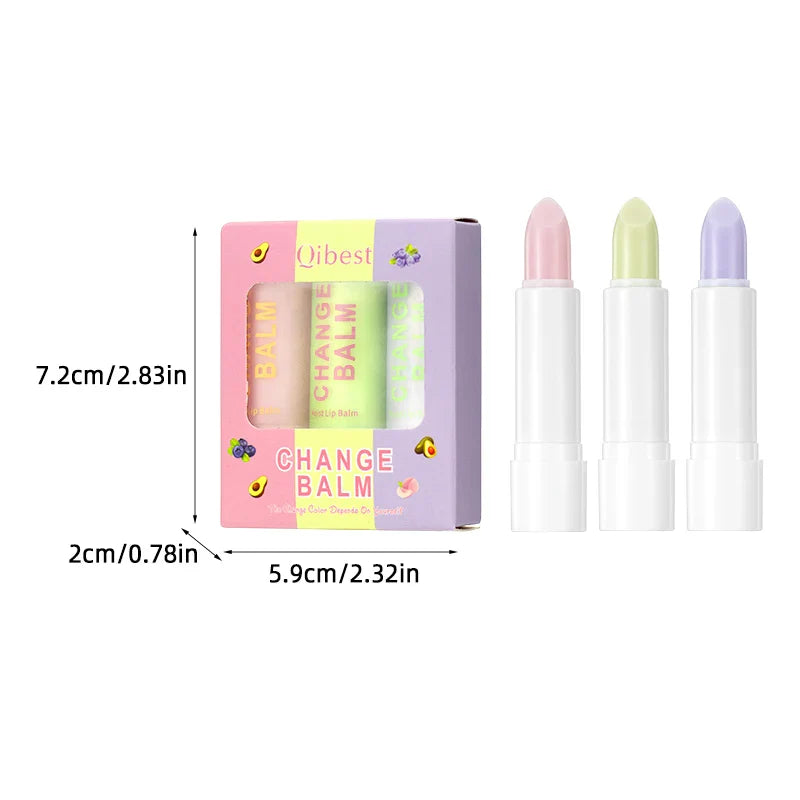 3 sets of color changing lipstick, durable, moisturizing, soothing and repairing dry lips