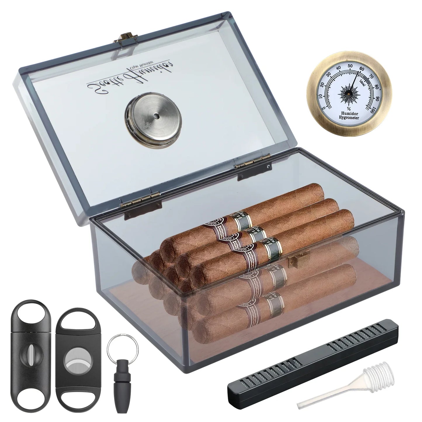 Scotte Cigar Case Humidors Acrylic Cigar Box Hygrometer Humidifier Hold 20 Cigars Include Cigar Cutters Cigar Punch Accessories
