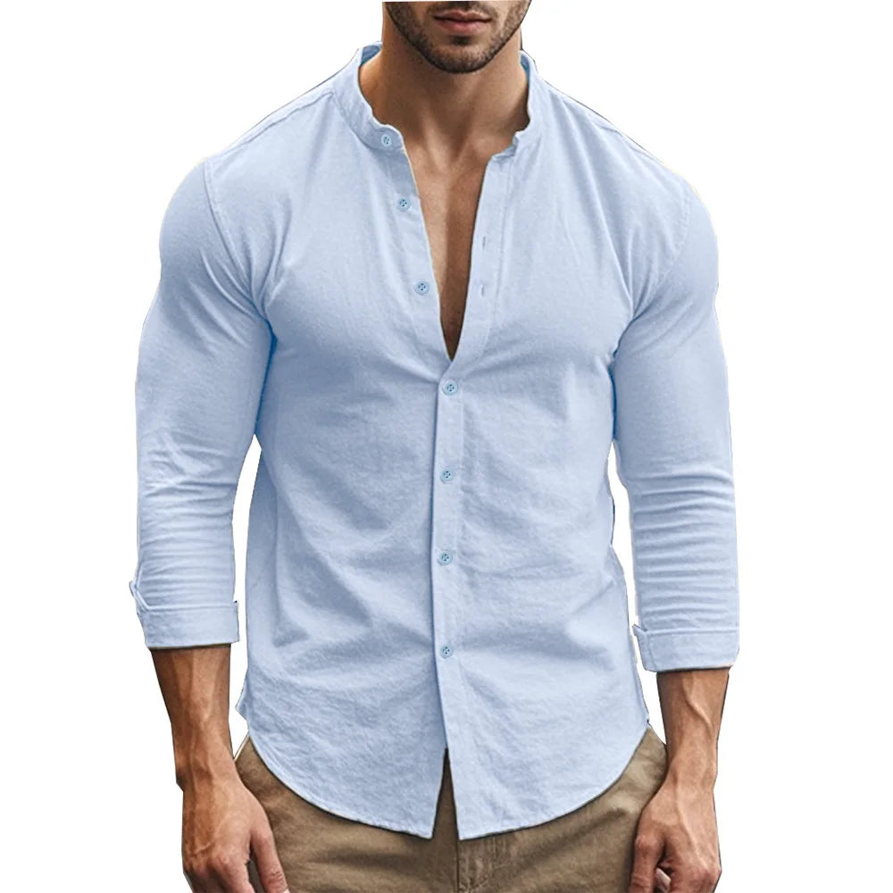 Midnight Riot Men’s Cotton Linen Henry Shirt – Summer Slim Fit Edition