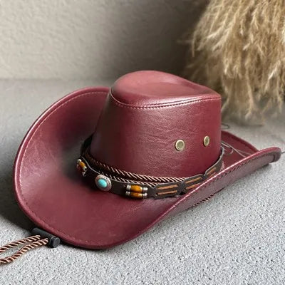 Faux Leather Western Cowboy Hats For Women Men Vintage Gentleman Dress Hats Panama Cowgirl Jazz Cap Sombrero Hombre - Premium from Lizard Vigilante - Just $17.99! Shop now at Lizard Vigilante