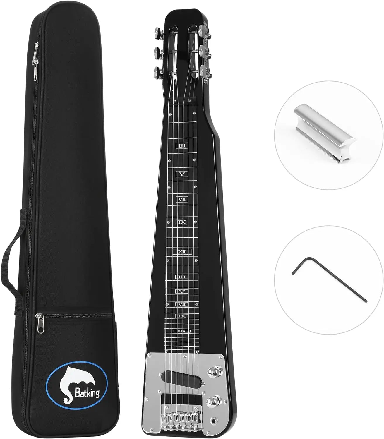 Lap Steel Riot Guitar Six String Electric Slide With Slotted Headstock Gigbag And Metal Bar – Blacktop Thunder Edition
