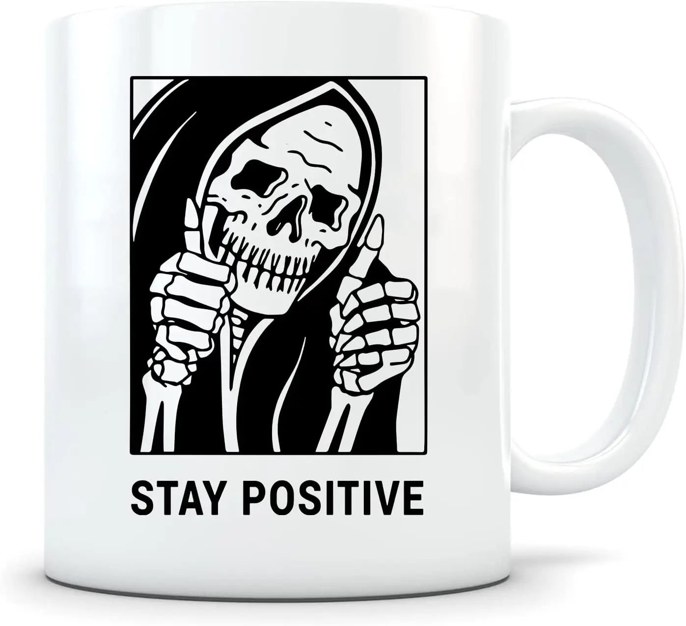 Stay Positive Skeleton Mug – Gothic Coffee Armor for Dark Souls & Heavy Mornings