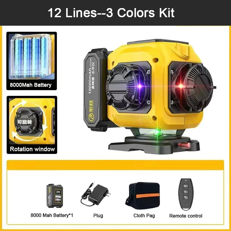 XMSJ FS-9981 360° 3D/4D Multi-Line Laser Level – 12/16 Line Self-Leveling Precision Tool with Remote, Power Display, and 8000mAh Pro Battery - Premium laser level from dsers - Just $230.99! Shop now at Lizard Vigilante