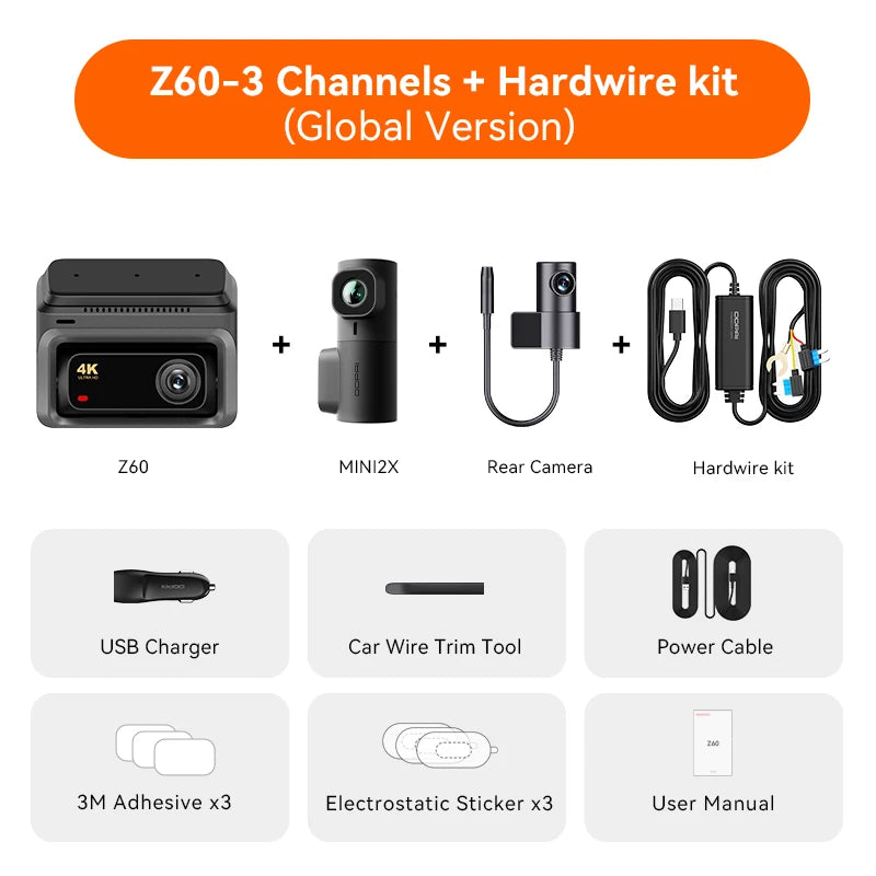 Road Vigil DDPAI Z60 4K+2K+1080P Tri-Channel Dashcam With GPS, 5GHz Wi-Fi, ADAS & NightVIS 2.0 (24H Parking Guard)