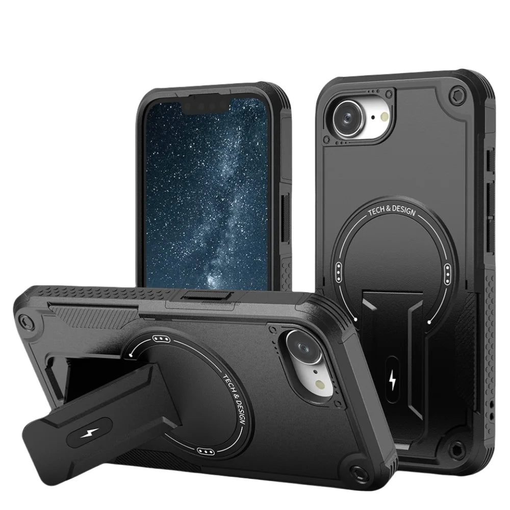 Deadbolt Armor Case – Heavy Metal Shock Shield with Kickstand Grip for iPhone 16e to 17 Pro Max