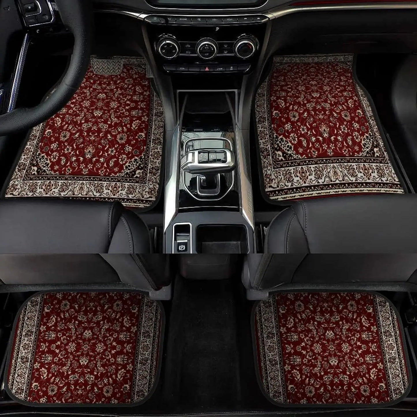 Rust Red Paisley Rug 4 Pieces Car Floor Mats Car Carpets Full Sets Universal Fit for SUV, Vans, Sedans, Trucks All Weather