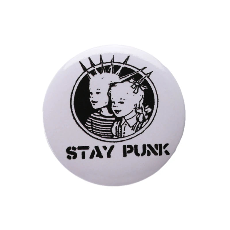 Punk Rock Tinplate Metal Brooch Pin | Stay Punk City Boy Button Badge | Soft Round Backpack & Jacket Punk Rock ‘N’ Roll Accessory for Music Rebels