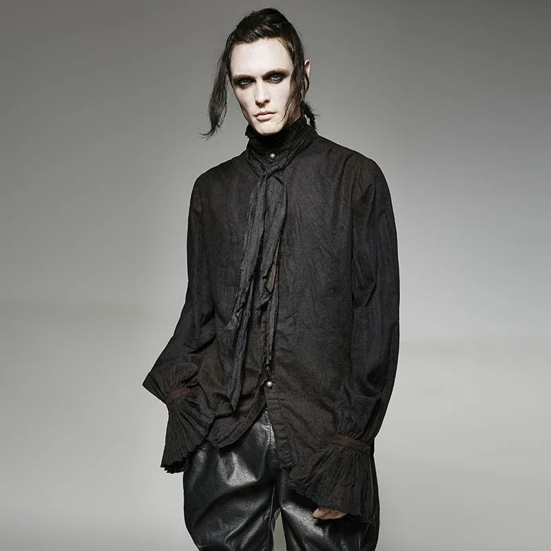 PUNK RAVE Steampunk Vintage Linen Tie Men’s Shirt – Retro Gothic Stand-Up Collar Statement Blouse - Premium shirt from dsers - Just $266.66! Shop now at Lizard Vigilante