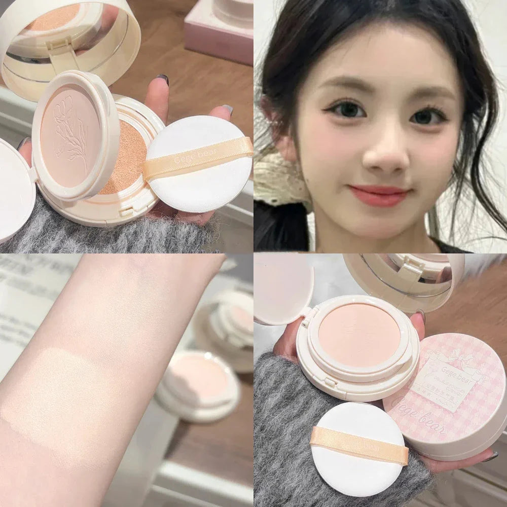 Matte Face Pressed Powder Oil Control Natural Full Coverage Moisturizing Whitening Foundation Cream Base Makeup 2 In 1 Cosmetic
