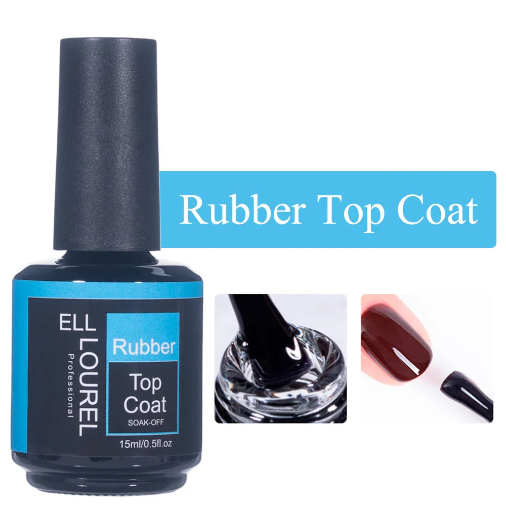 ELL LOUREL 30 Types Base Coat Top Coat No Wipe UV Gel 15ML Semi Permanent Glitter Tempered Top Multi-Function Gel Nail Polish