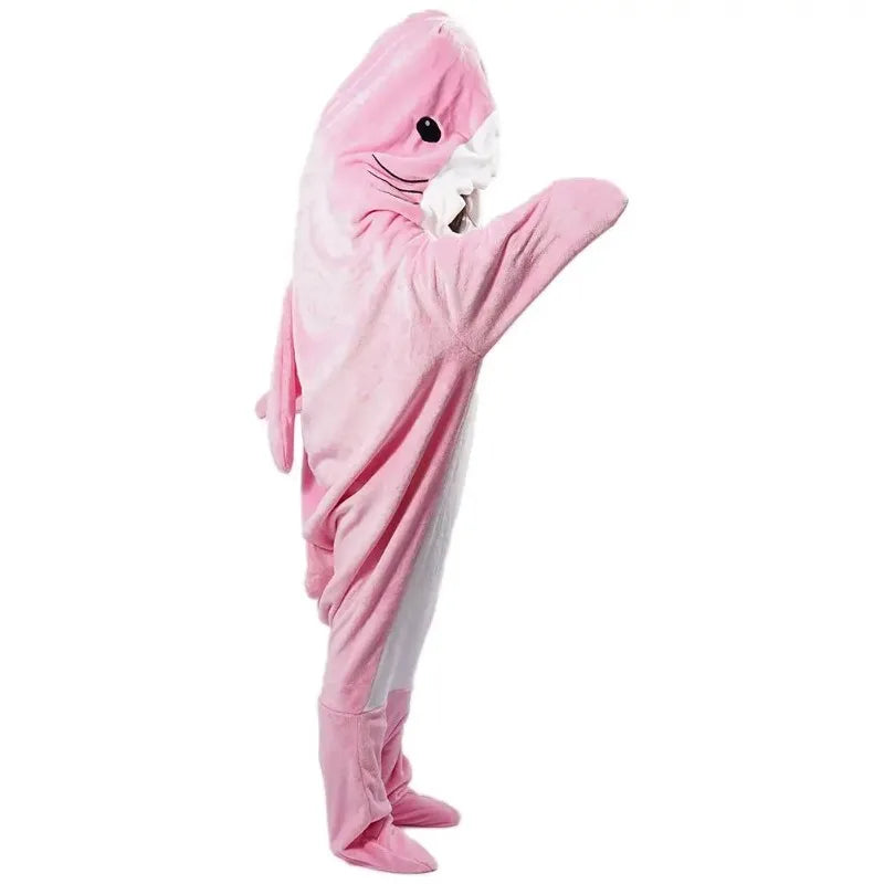 Shark Blanket Adult Cartoon Sleeping Bag Pajama Hooded Warm Flannel Funny Homewear Shark Onesie Sleeping Bag Winter Warm Blanket