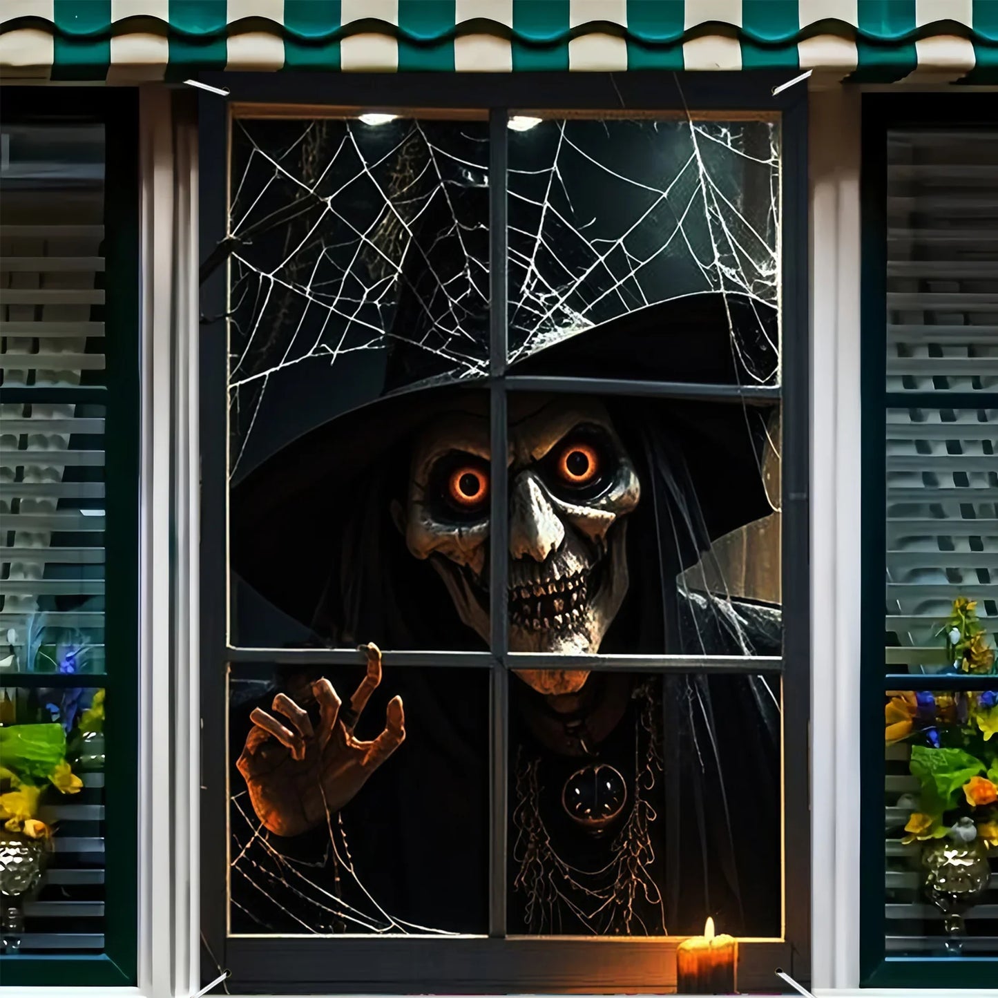 Halloween decoration, 1 piece, polyester material window banner with terrifying and fantastical patterns, evil witch theme