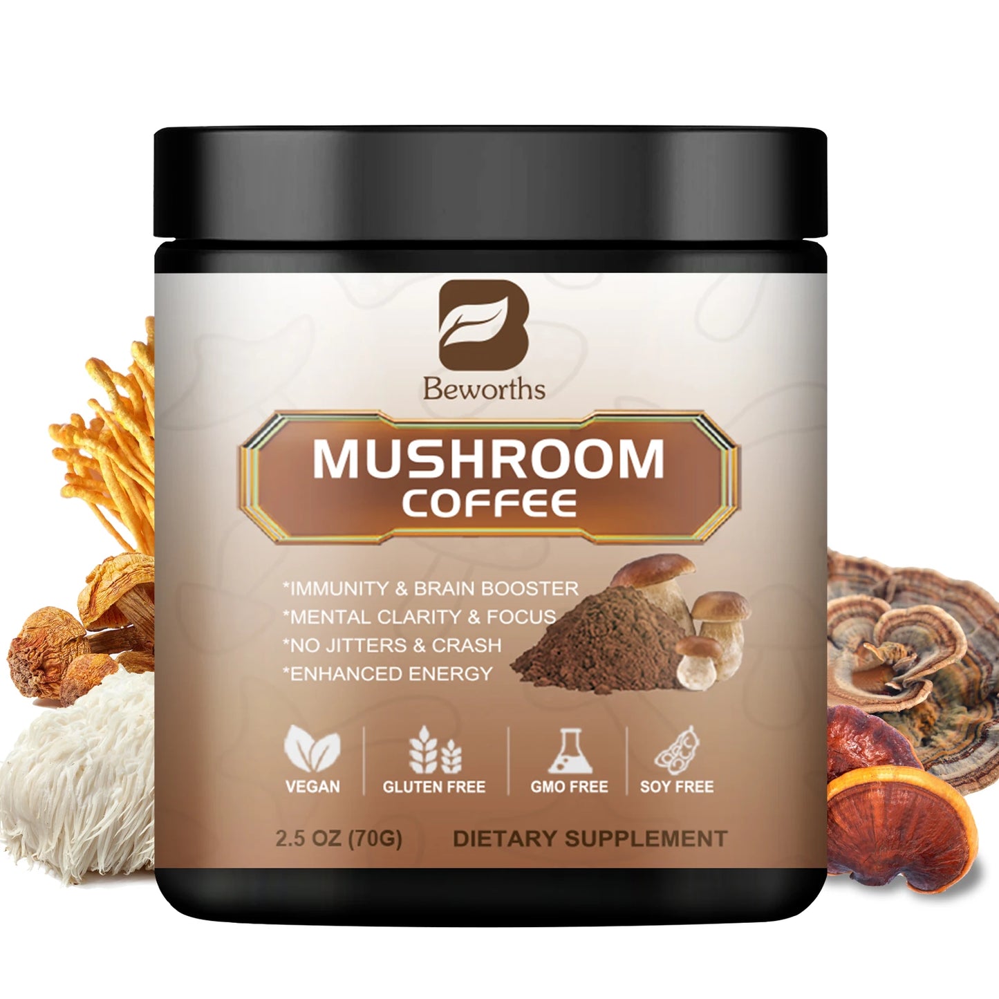 BWEORTHS 10-in-1 Super Shroom Coffee Blend – Reishi & Lion’s Mane Power Boost for Immunity, Focus & Memory, 250g Canned Brain Fuel - Premium coffee from dsers - Just $23.99! Shop now at Lizard Vigilante