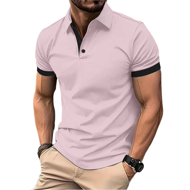 Summer Short Sleeve Polo Shirt Mens Large Stritching T Shirts Lapel Business Breathable Tee Shirt Lightweight Sweatwear - Premium from Lizard Vigilante - Just $22.99! Shop now at Lizard Vigilante