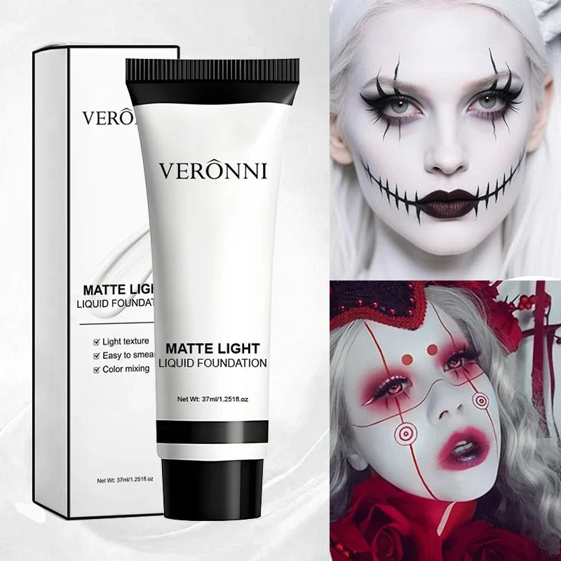 White Liquid Foundation - Full Coverage, Oil Control & Long Lasting, for Stage Makeup, Halloween, Cosplay Makeup (37ml)