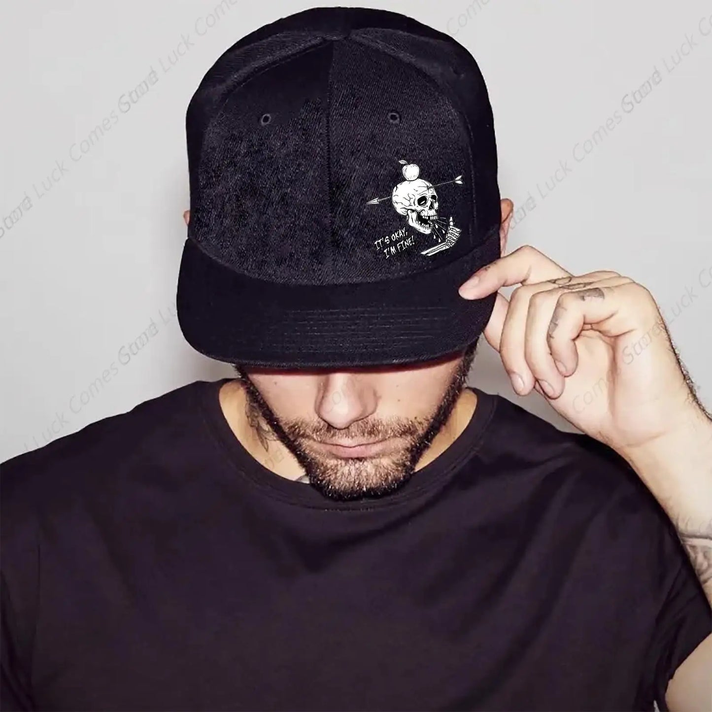 Skull Finger Snapback Trucker Cap – Skeleton Arrow Rock Hat by Lizard Vigilante