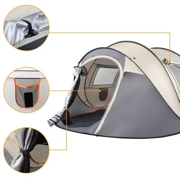 Boat-Speed Open Camping Tent 3–4 Person – Polyester Instant Shelter With Fiberglass Poles
