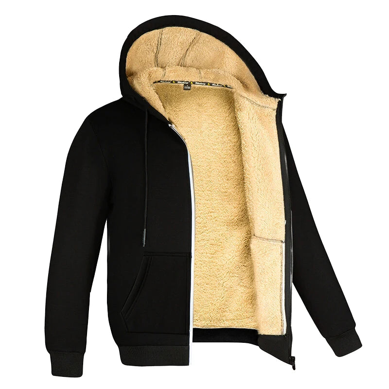 Men's Winter Lambswool Zipper Hoodie – Thick Fleece-Lined Jacket for Plus Size Men - Premium hoodie from Lizard Vigilante - Just $52.99! Shop now at Lizard Vigilante