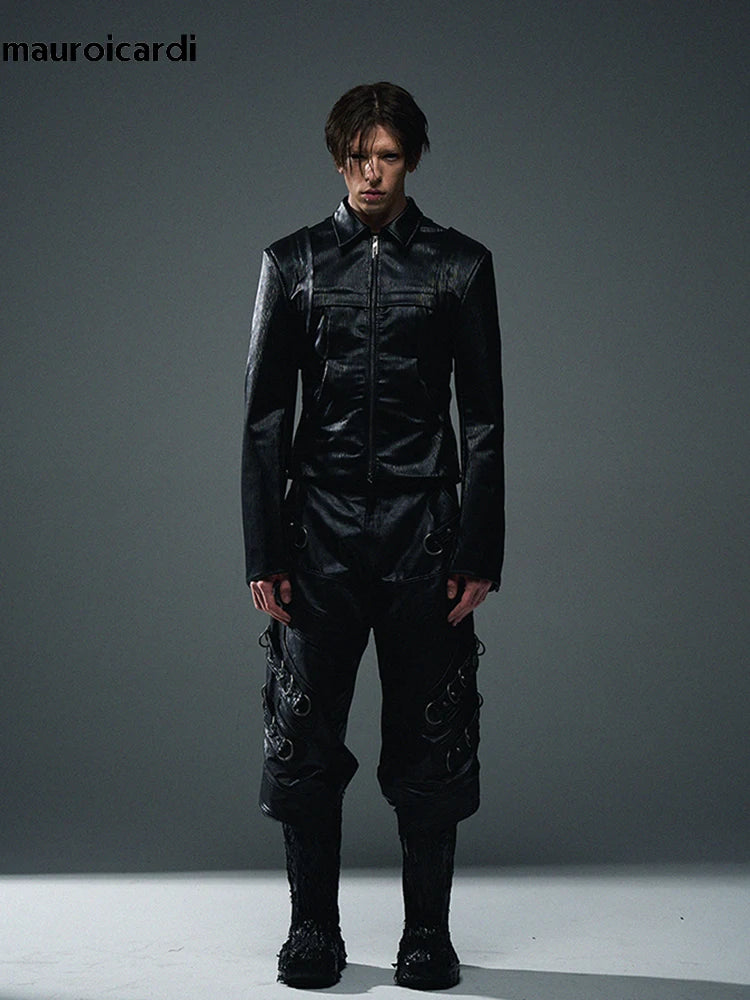 Mauroicardi Shadowstrike PU Leather Moto Pants – Blackout Edition 2025 - Premium pants from Lizard Vigilante - Just $195.99! Shop now at Lizard Vigilante