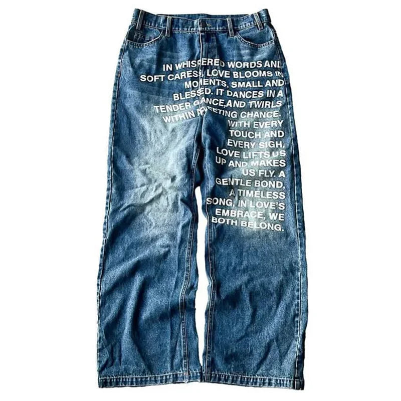 Alphabet Riot Jeans – American Retro Y2K Wide-Leg Streetwear for Rebels and Rule-Breakers