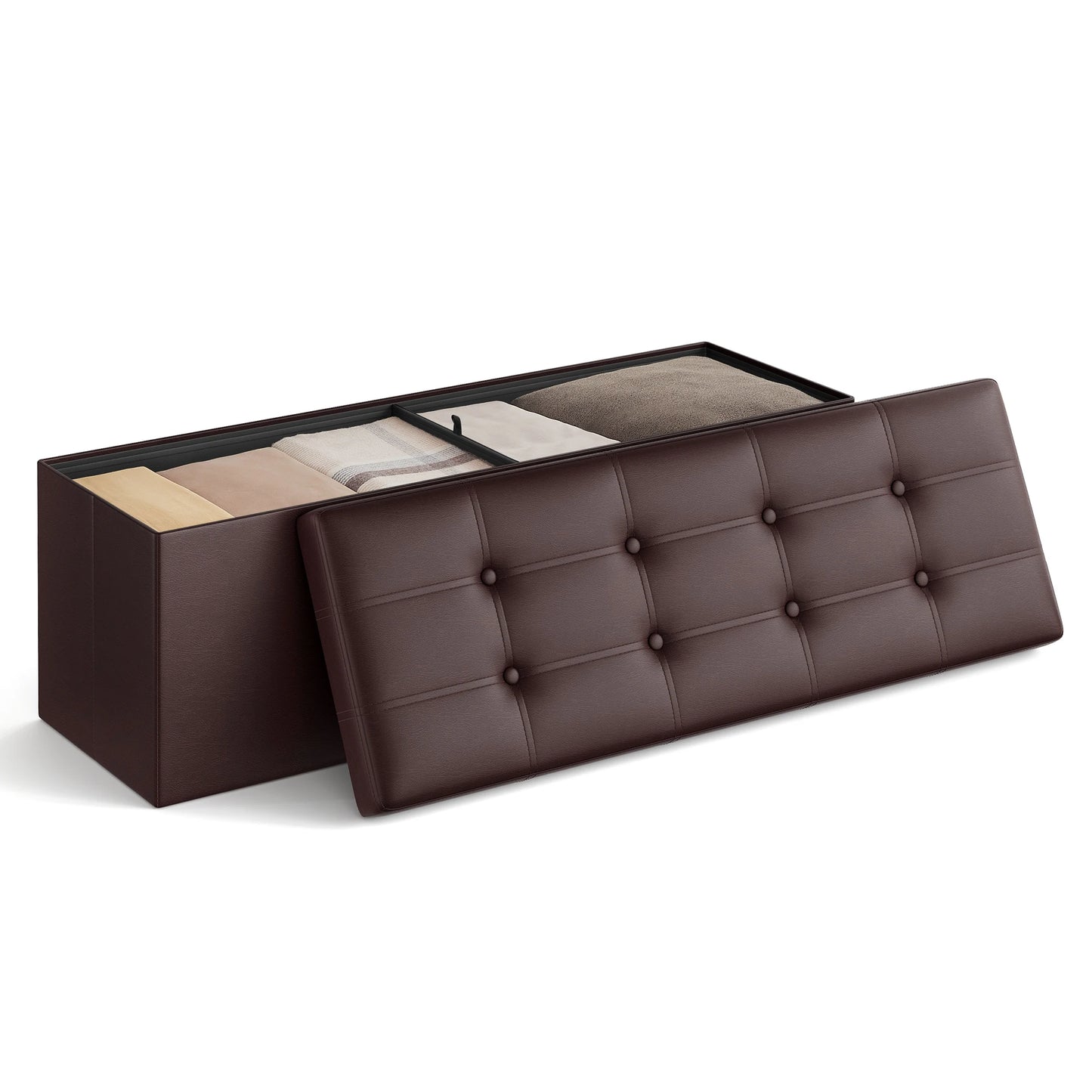 SONGMICS 43 Inches Folding Storage Ottoman Bench, Storage Chest, Footrest, Coffee Table, Padded Seat, Faux Leather - Premium from Lizard Vigilante - Just $116.99! Shop now at Lizard Vigilante