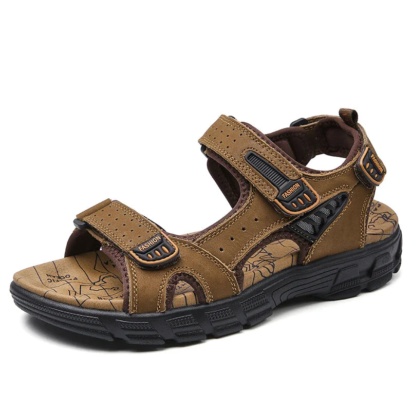 Outdoor Wading Summer Sandals For Men Anti Slip Cool Leather Slides With Arch Support and Massage Plus Size Beach Sandalias