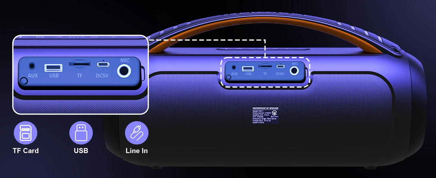 Portable Bluetooth Wireless Speaker, Loud Boombox Speaker with Subwoofer, Powerful Deep Bass Stereo Sound, IP65 Waterproof