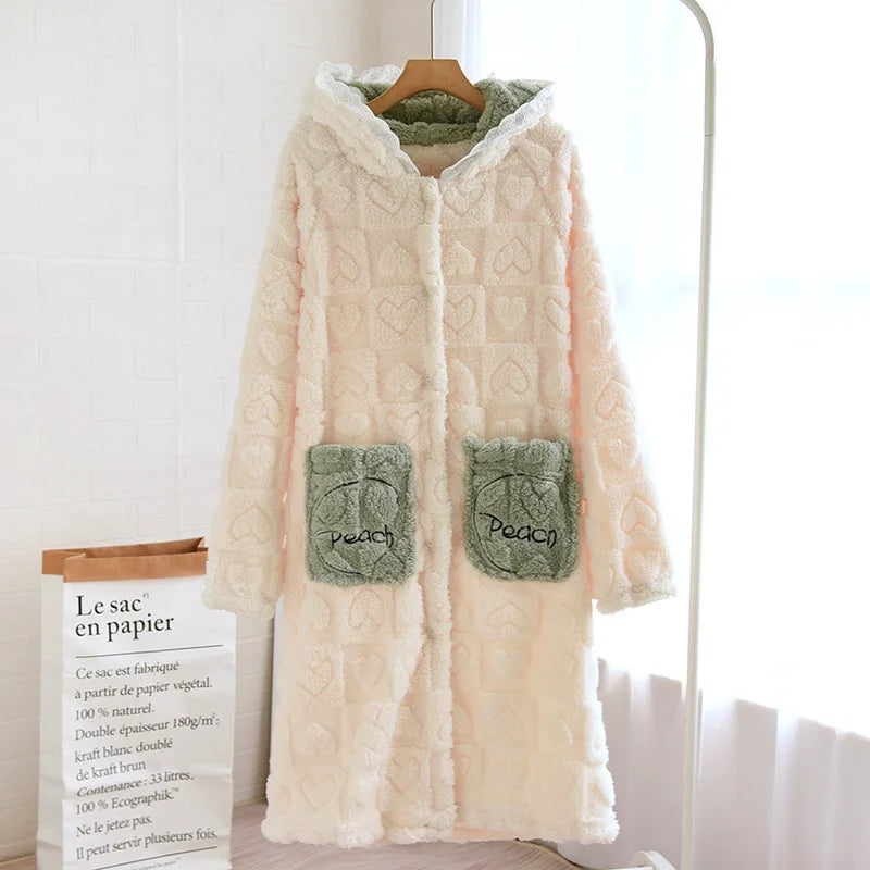 Autumn Winter Sleepwear For Sleeping Warm Hooded Robe Women Pajamas Bathrobe Woman Clothing Pijama Mujer Flannel Pyjama New Hot