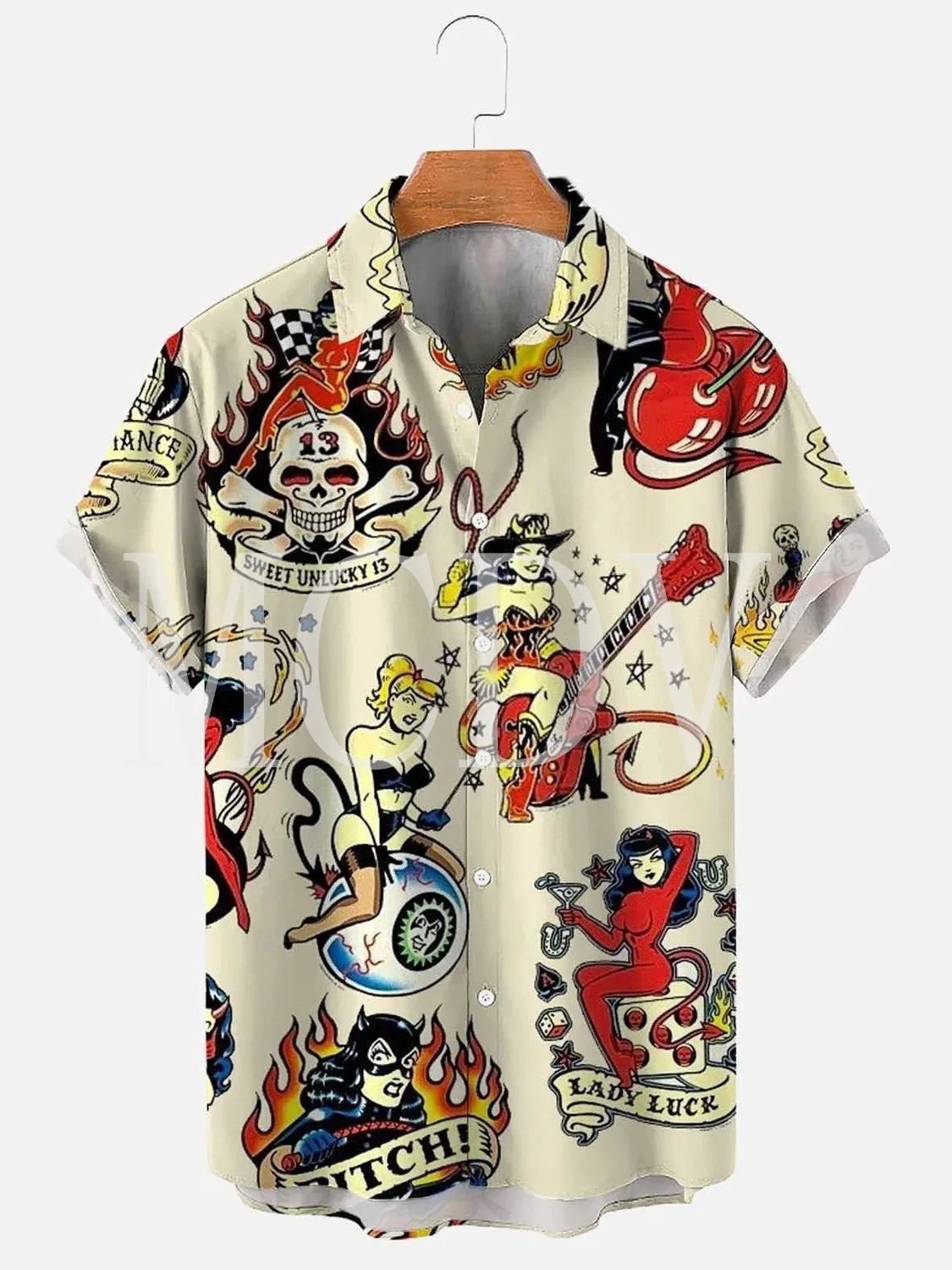 Men's Rockabilly Vintage Rocker Rock N Roll Printed Casual Breathable Short Sleeve Hawaiian Shirt - Premium from Lizard Vigilante - Just $20.99! Shop now at Lizard Vigilante