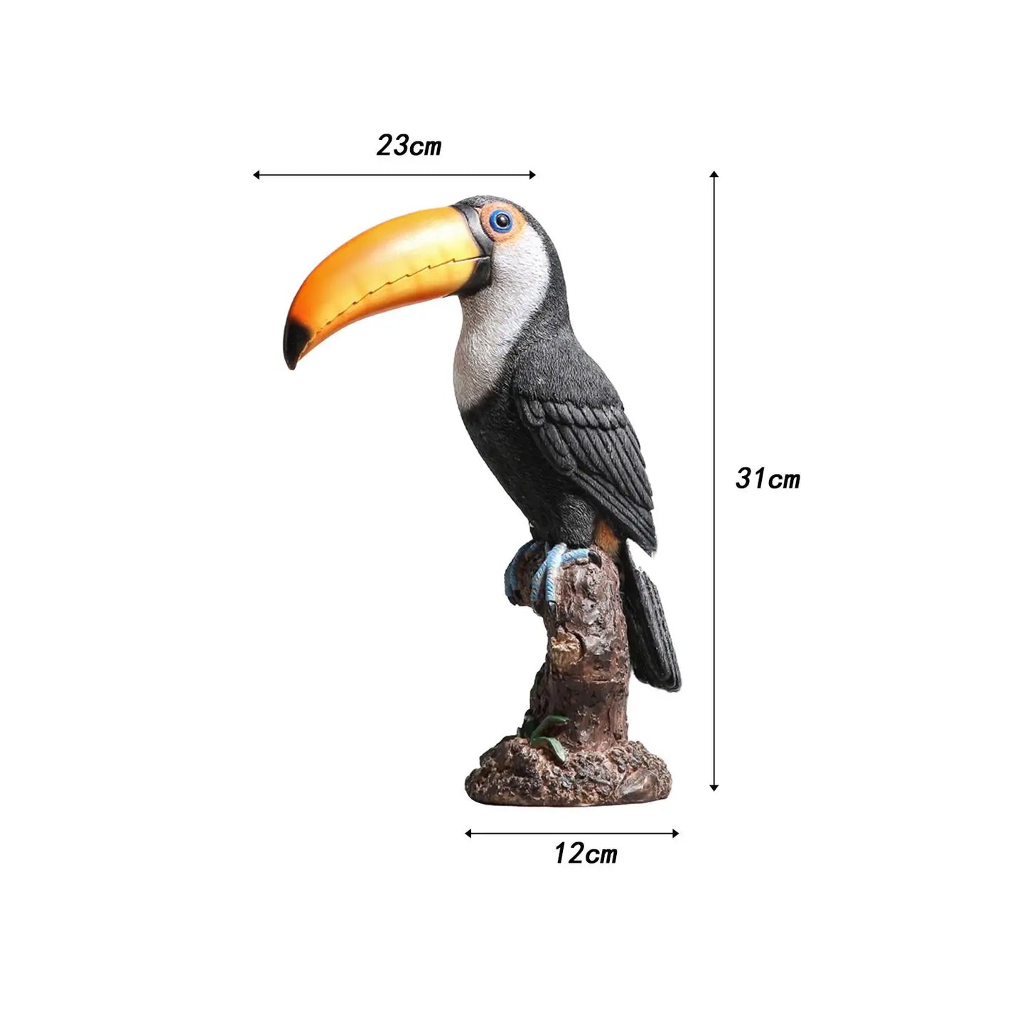 Toucan on Stump Statue Resin Ornament Lovely Hand Painted Waterproof Height 31cm Bird Model for Park Landscape Versatile
