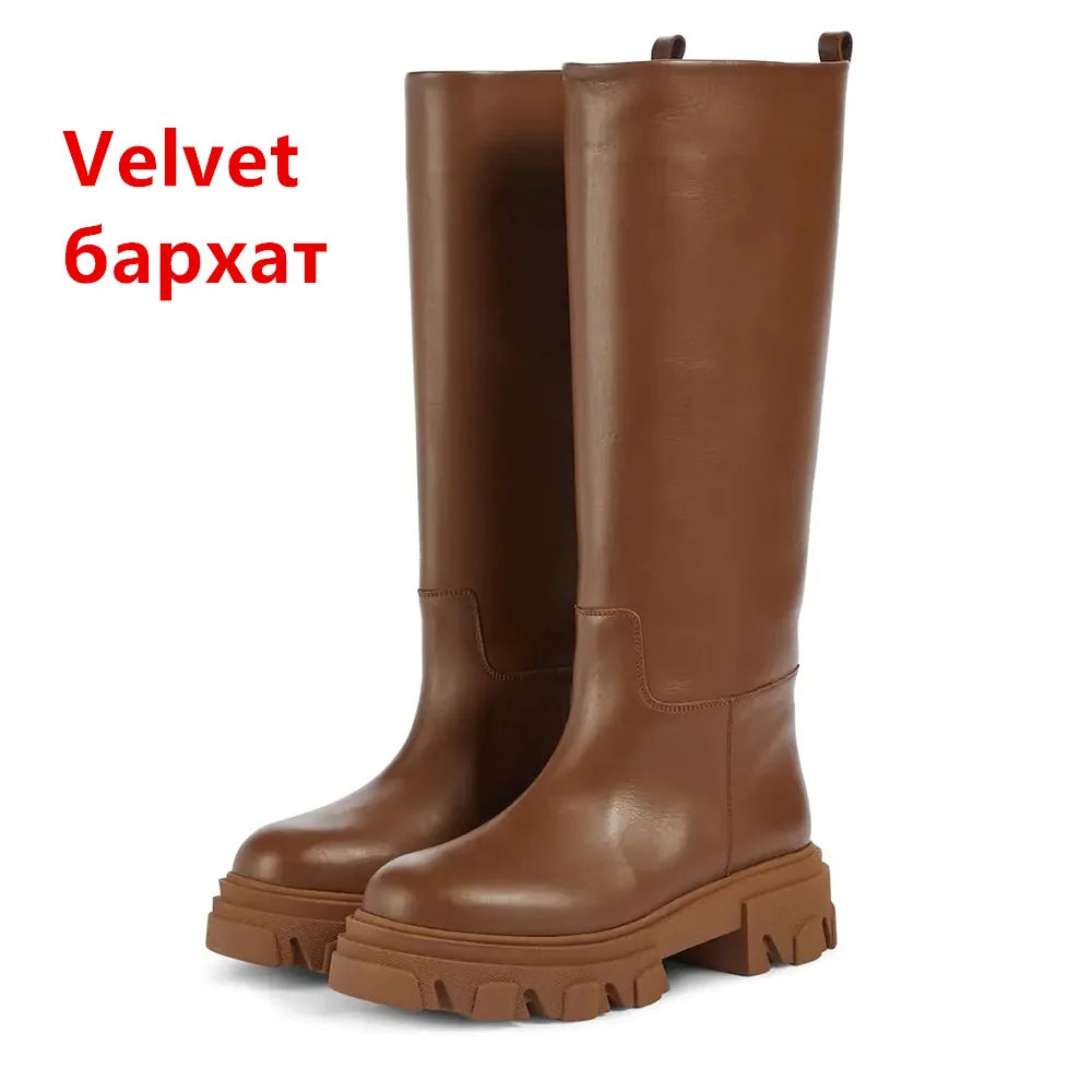 GRAVEWALKER 13: Women’s Cowhide Platform Riding Boots – Punk Leather Knee-Highs with Square Heels for Heavy Winter Impact - Premium boots from dsers - Just $252.22! Shop now at Lizard Vigilante