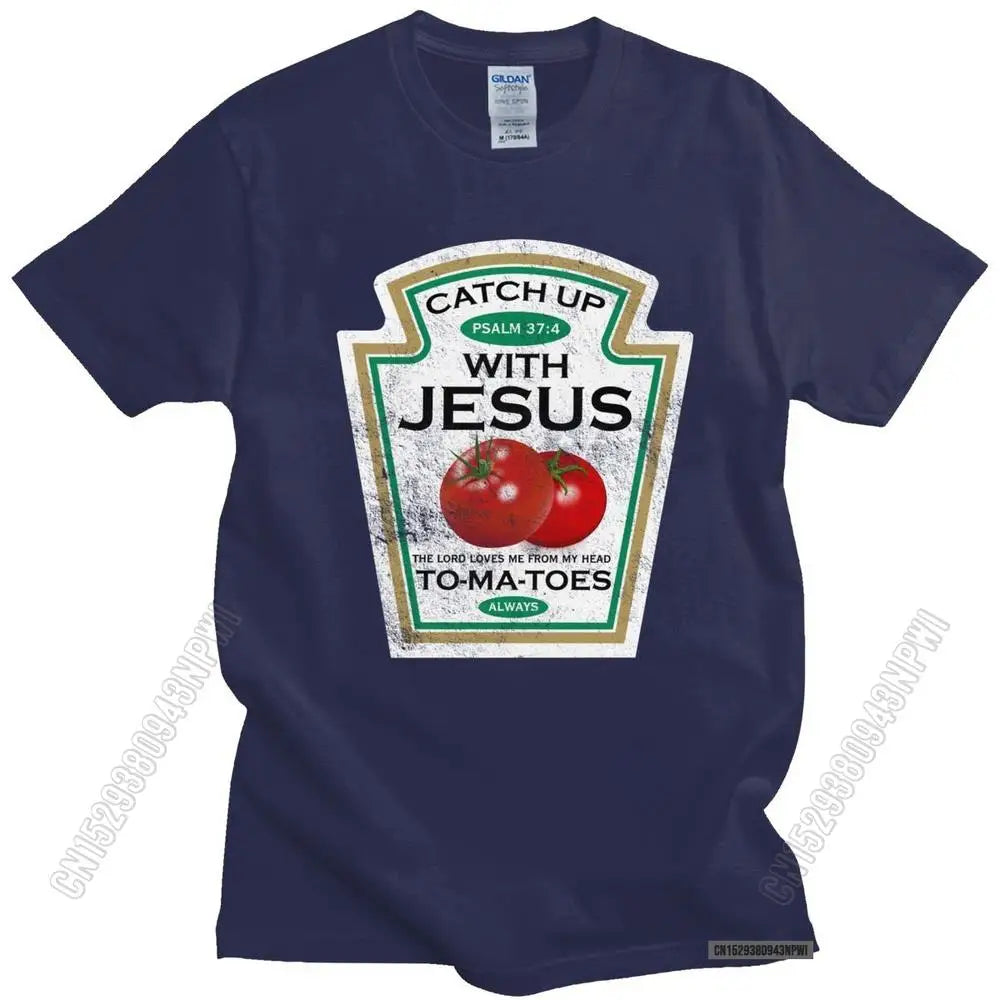 Crucify Your Cravings: The 'Catch Up With Jesus' Vegan Tomato T-Shirt - Premium t-shirt from Lizard Vigilante - Just $24.99! Shop now at Lizard Vigilante