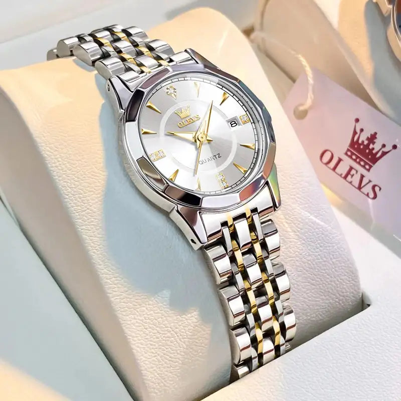 OLEVS Original Brand Elegant Women's Watches Waterproof Luminous Quartz Watch for Lady Necklace Bracelet Gift Box Set Calendar