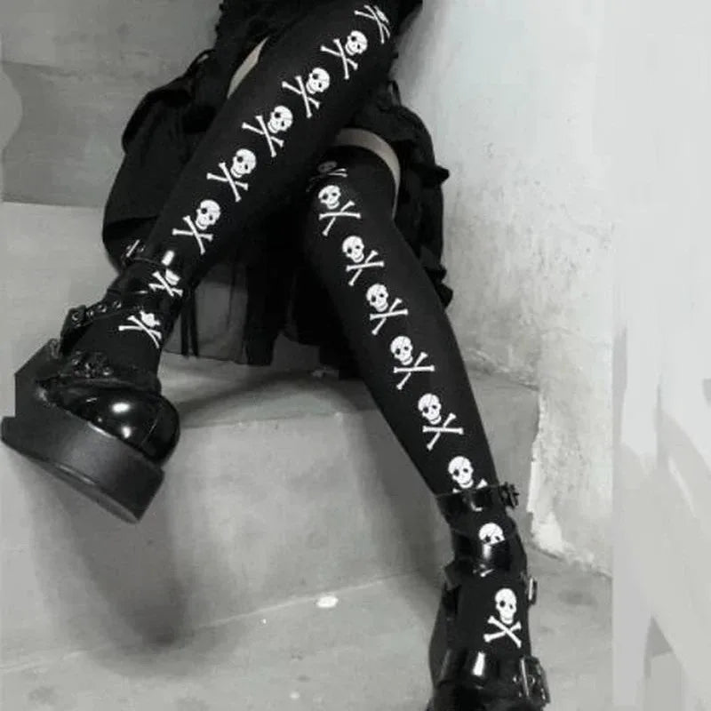 Skull Bat Spider Gothic Dark Long Stockings Women Spider Harajuku Emo Alternative Tights Lingerie Skin Thigh High Garters Hosiery - Premium socks from Lizard Vigilante - Just $6.99! Shop now at Lizard Vigilante