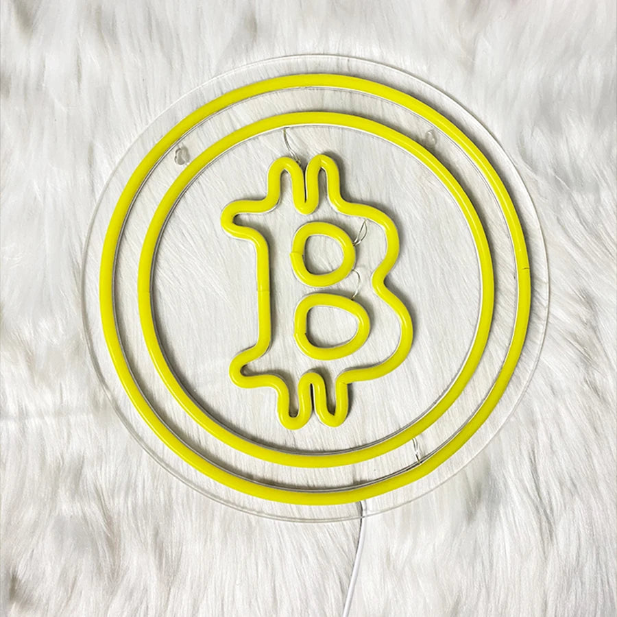 Bitcoin Neon Sign Yellow LED Handmade USB Powered Wall Decor For Bedroom Bar Shop Game Room