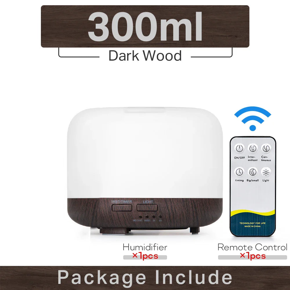 300 500ML Air Humidifier With Remote Control Colorful Non-printed Ultrasound Aroma Diffuser Pure White Dark Light Wood Grain