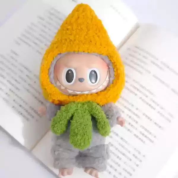 Labubu doll pendant, rubber doll clothes, rabubu v2v1 sitting party head cover hat heartbeat macaron 17cm 15CM