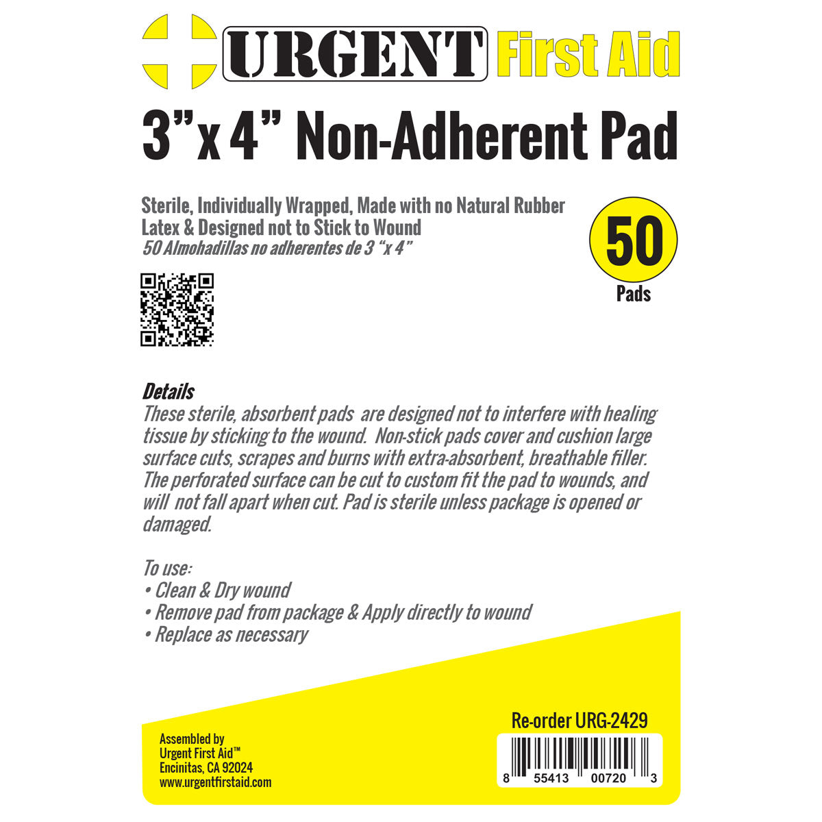 3"x4" Non-Adherent Pad, 50 Per Bag