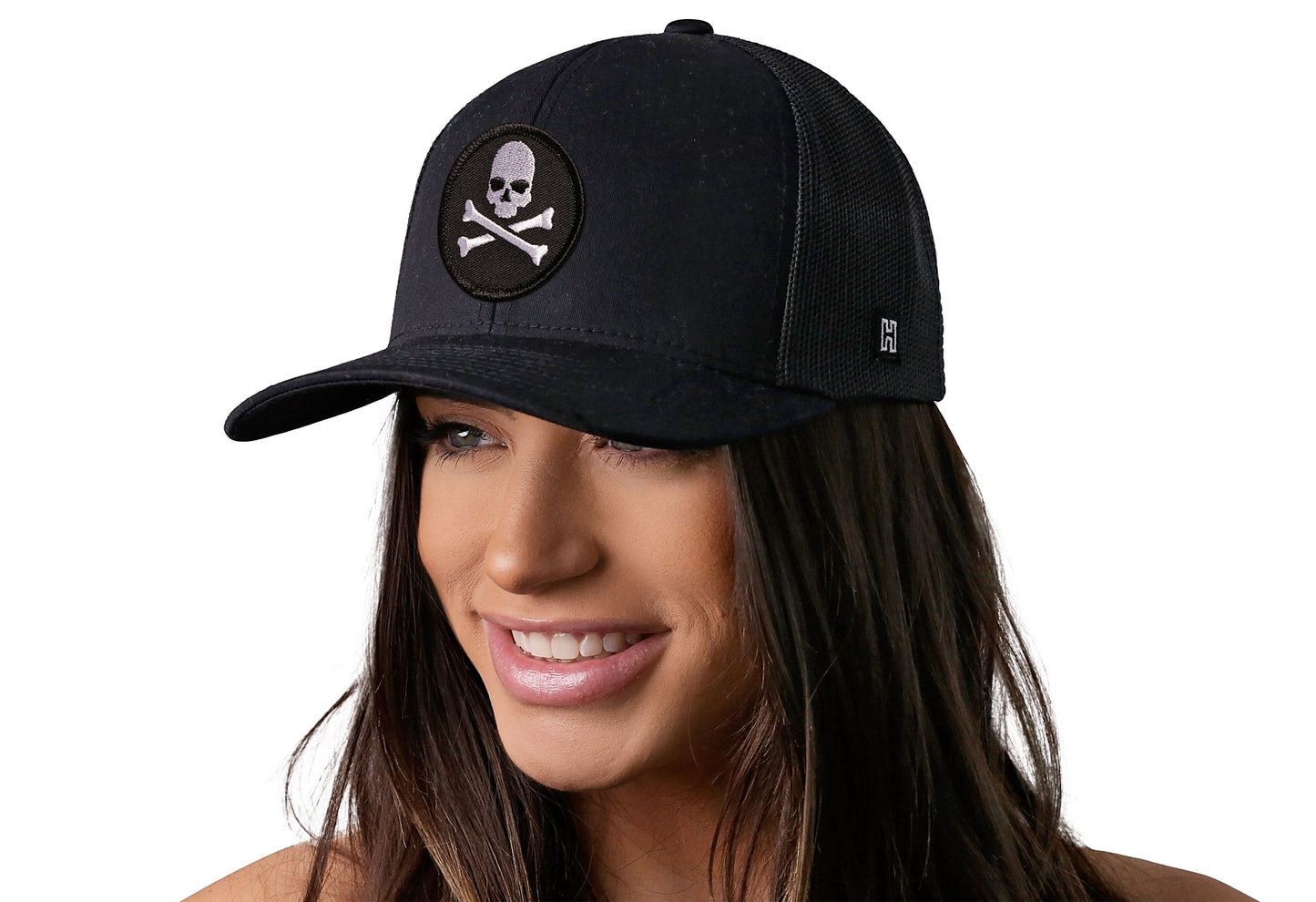 Skull and Crossbones Trucker Hat | Black Jolly Roger Snapback
