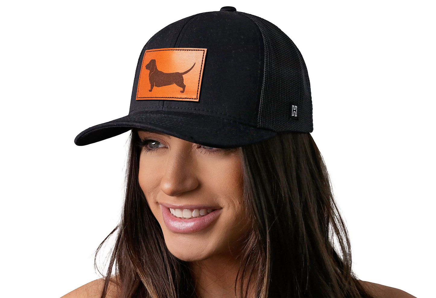 Dachshund Trucker Hat Leather | Black Dog Snapback
